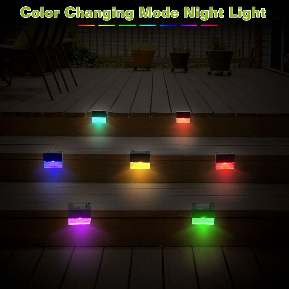 Junips | Solar Deck Lights 4 Piece Set, Solar Step Lights Outdoor, Warm White/Color Changing Solar Fence Light for Terrace Garden Yard
