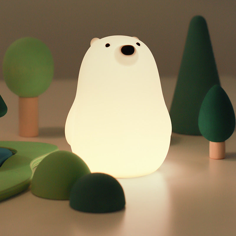 Junips | Squeezeable Silicone White Bear LED Night Light - Perfect Gift for Kids and Girls