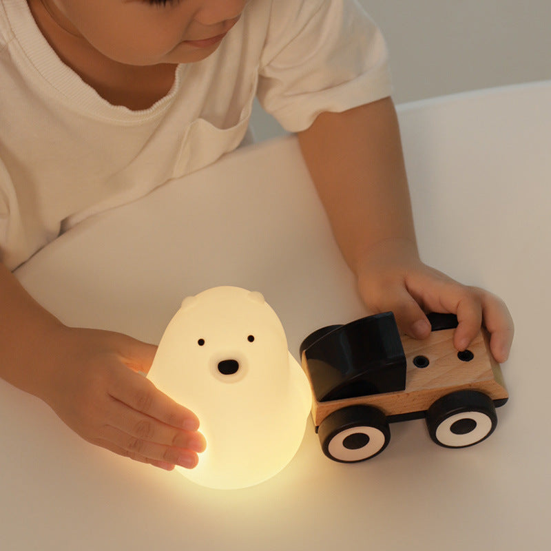 Junips | Squeezeable Silicone White Bear LED Night Light - Perfect Gift for Kids and Girls