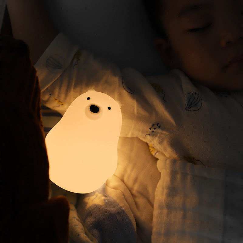 Junips | Squeezeable Silicone White Bear LED Night Light - Perfect Gift for Kids and Girls
