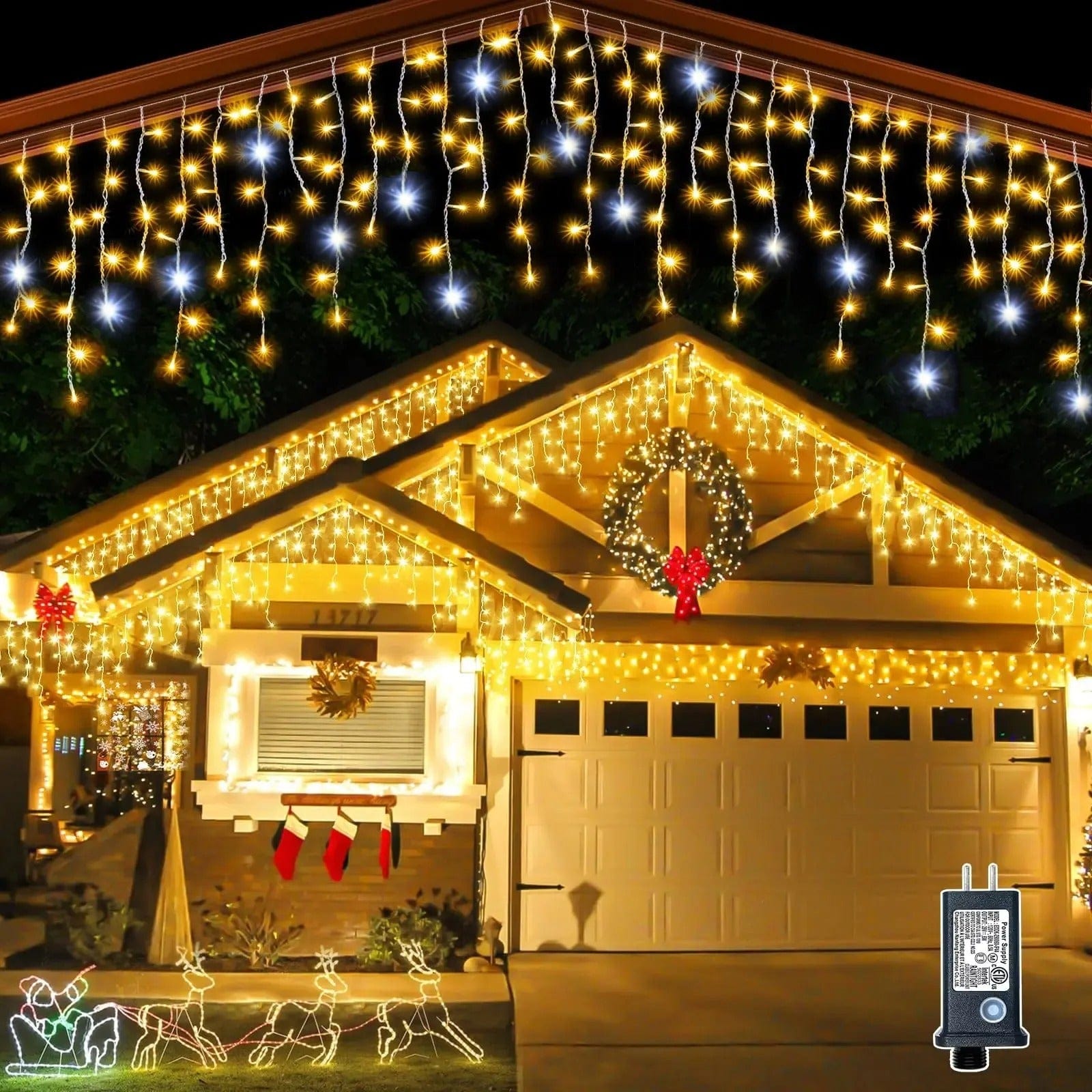 Junips | Twinkling Icicle String LED Lights | Warm White & Cool White, Extendable for Indoor & Outdoor Holiday Decor
