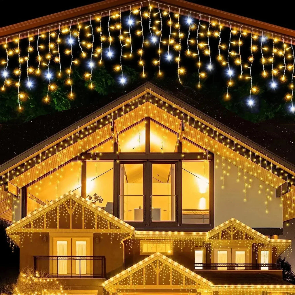 Junips | Twinkling Icicle String LED Lights | Warm White & Cool White, Extendable for Indoor & Outdoor Holiday Decor