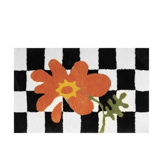 Junips | Vintage Checkered Plaid Bathroom Rugs - Cozy Retro Flower Carpet for Bathroom and Home Décor