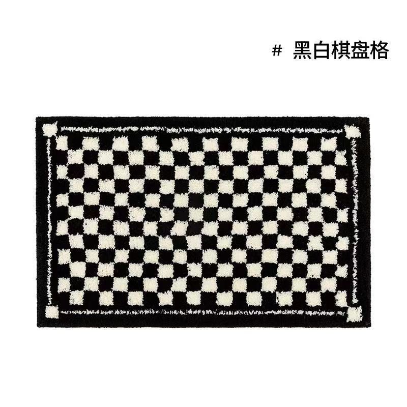 Junips | Vintage Checkered Plaid Bathroom Rugs - Cozy Retro Flower Carpet for Bathroom and Home Décor