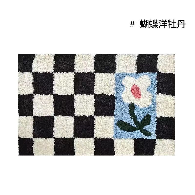 Junips | Vintage Checkered Plaid Bathroom Rugs - Cozy Retro Flower Carpet for Bathroom and Home Décor