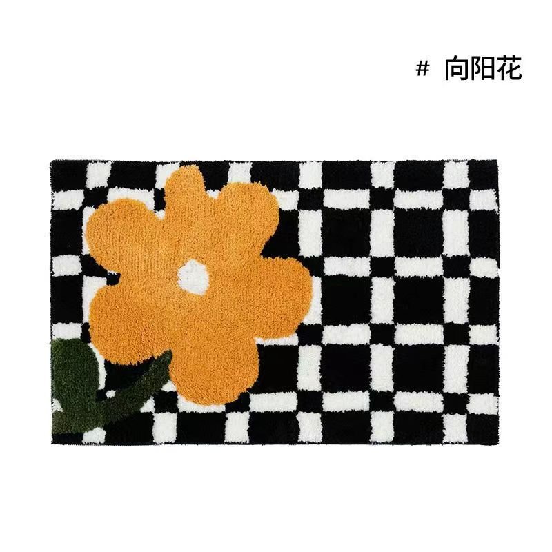 Junips | Vintage Checkered Plaid Bathroom Rugs - Cozy Retro Flower Carpet for Bathroom and Home Décor