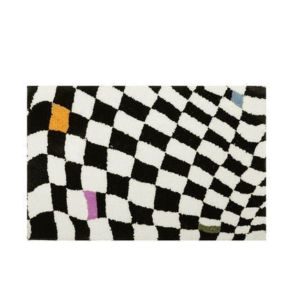 Junips | Vintage Checkered Plaid Bathroom Rugs - Cozy Retro Flower Carpet for Bathroom and Home Décor