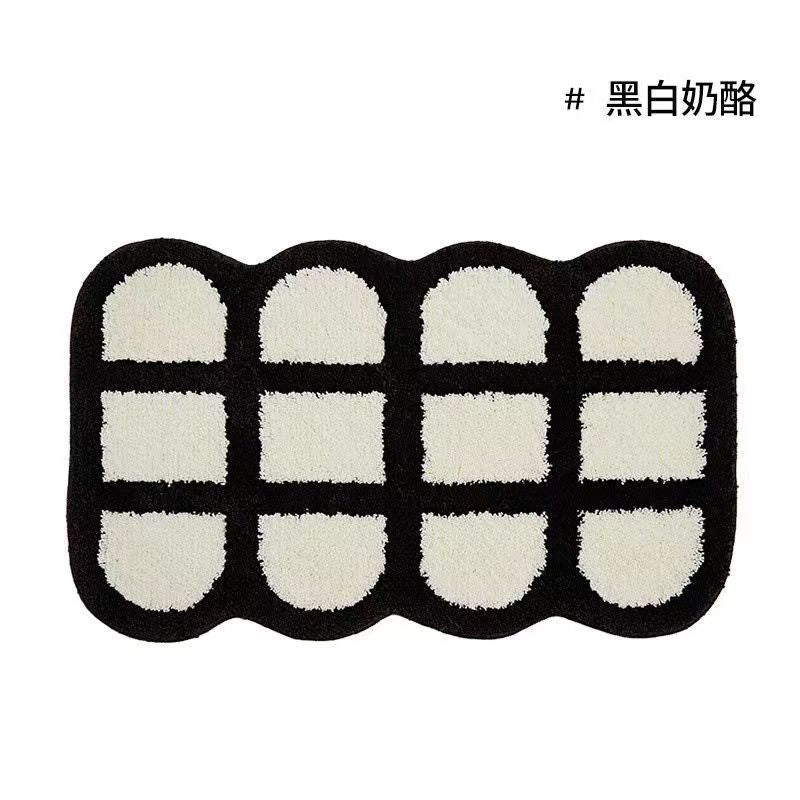 Junips | Vintage Checkered Plaid Bathroom Rugs - Cozy Retro Flower Carpet for Bathroom and Home Décor