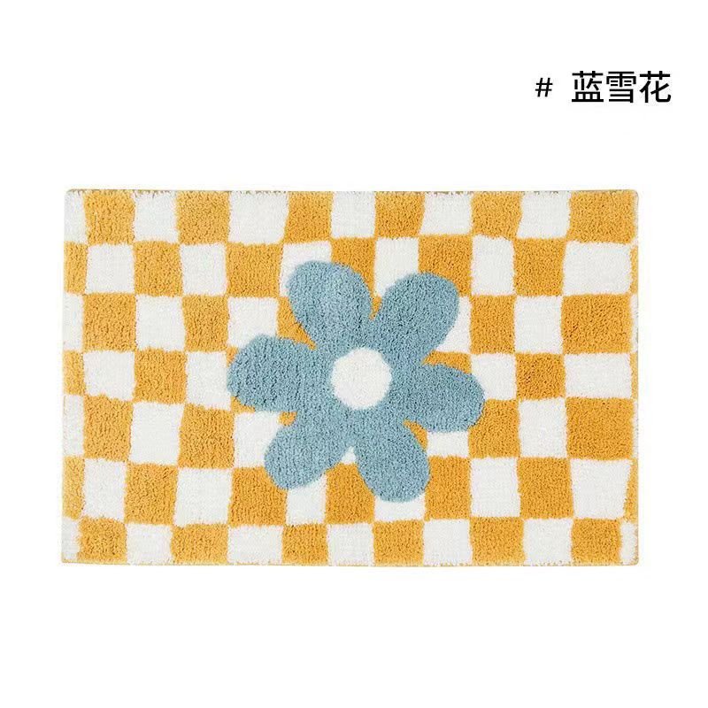 Junips | Vintage Checkered Plaid Bathroom Rugs - Cozy Retro Flower Carpet for Bathroom and Home Décor