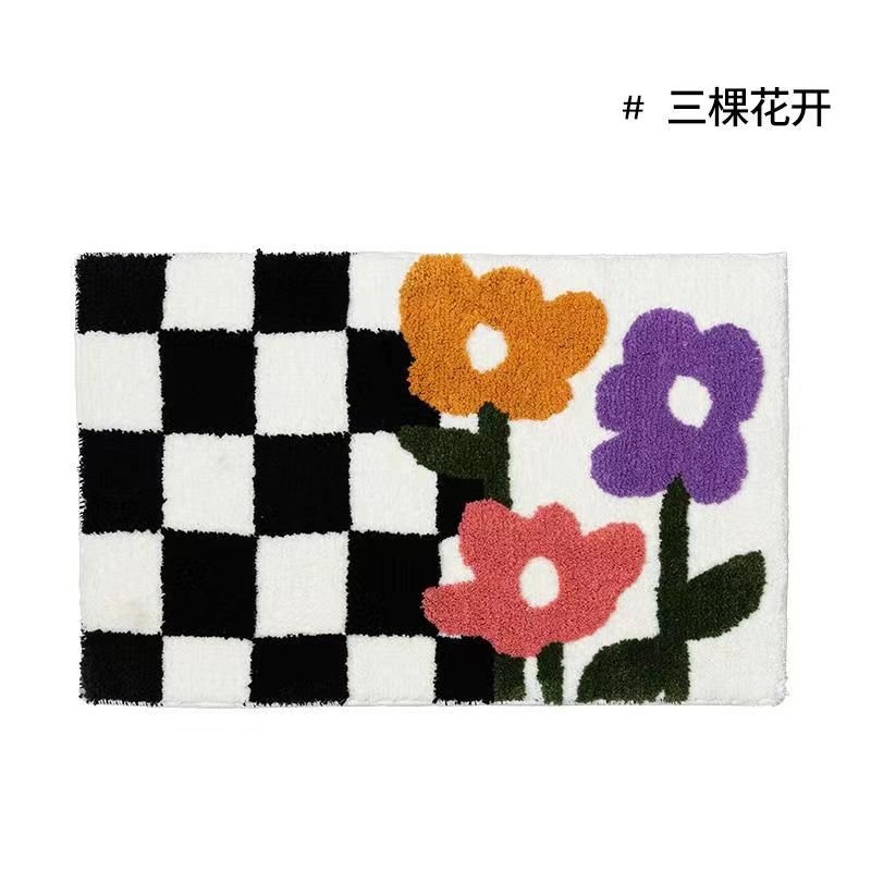 Junips | Vintage Checkered Plaid Bathroom Rugs - Cozy Retro Flower Carpet for Bathroom and Home Décor