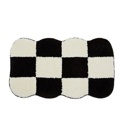Junips | Vintage Checkered Plaid Bathroom Rugs - Cozy Retro Flower Carpet for Bathroom and Home Décor