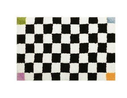 Junips | Vintage Checkered Plaid Bathroom Rugs - Cozy Retro Flower Carpet for Bathroom and Home Décor