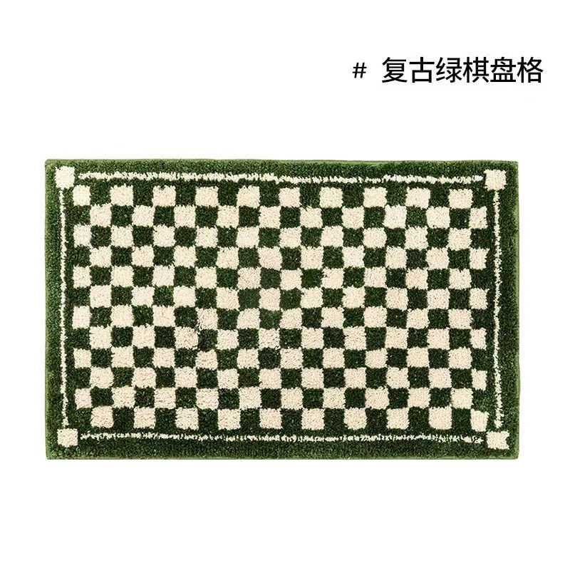 Junips | Vintage Checkered Plaid Bathroom Rugs - Cozy Retro Flower Carpet for Bathroom and Home Décor