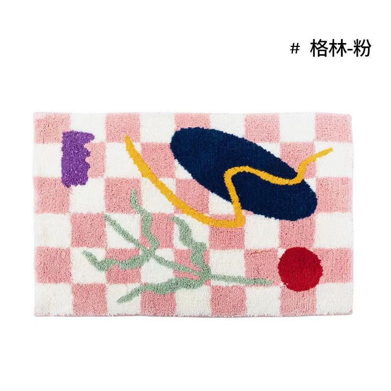 Junips | Vintage Checkered Plaid Bathroom Rugs - Cozy Retro Flower Carpet for Bathroom and Home Décor