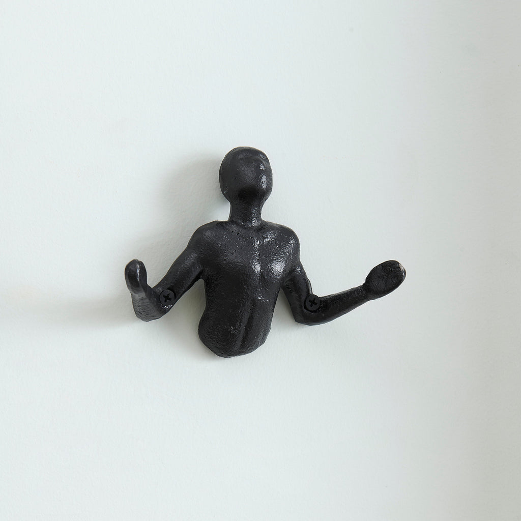Junips | Protruding "Palms Up" Cast Iron Decorative Black Wall Mount Hooks (Set of 2)
