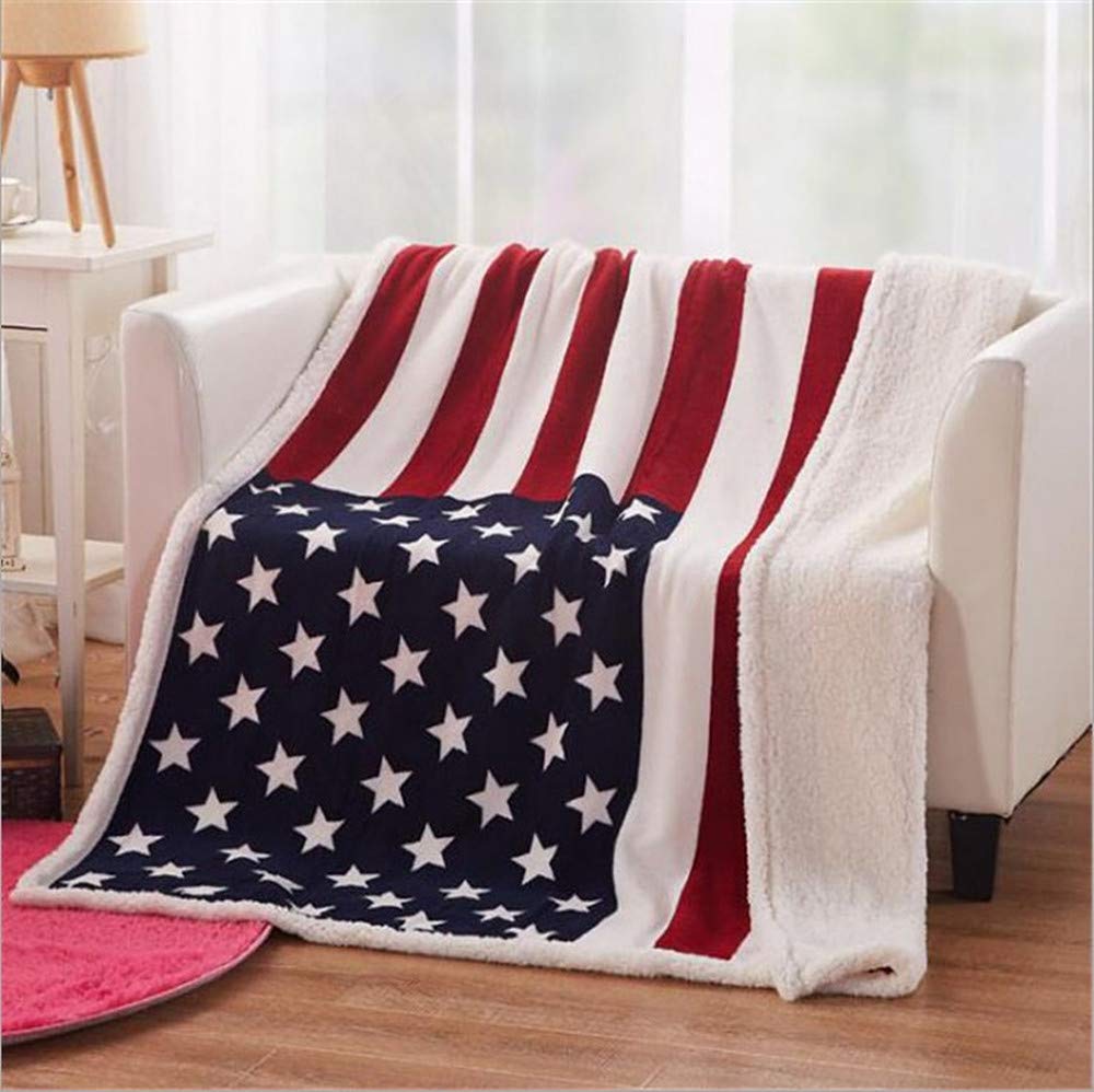 Junips | Flannel-Sherpa Blanket with American Flag
