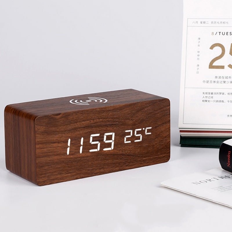 Junips | Wood Electric Alarm Clock with Wireless Charging Pad